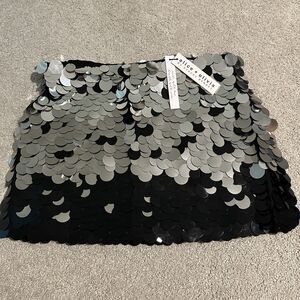 NWT Alice + Olivia Rubi sequin mini skirt Ombré Black Gray Gradient Women Large